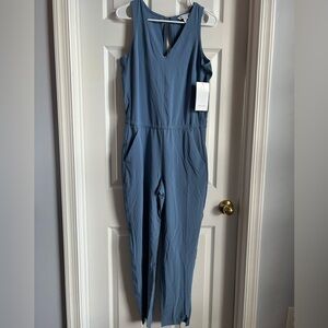 Athleta Blue Sleeveless Jumpsuit with V-Neck